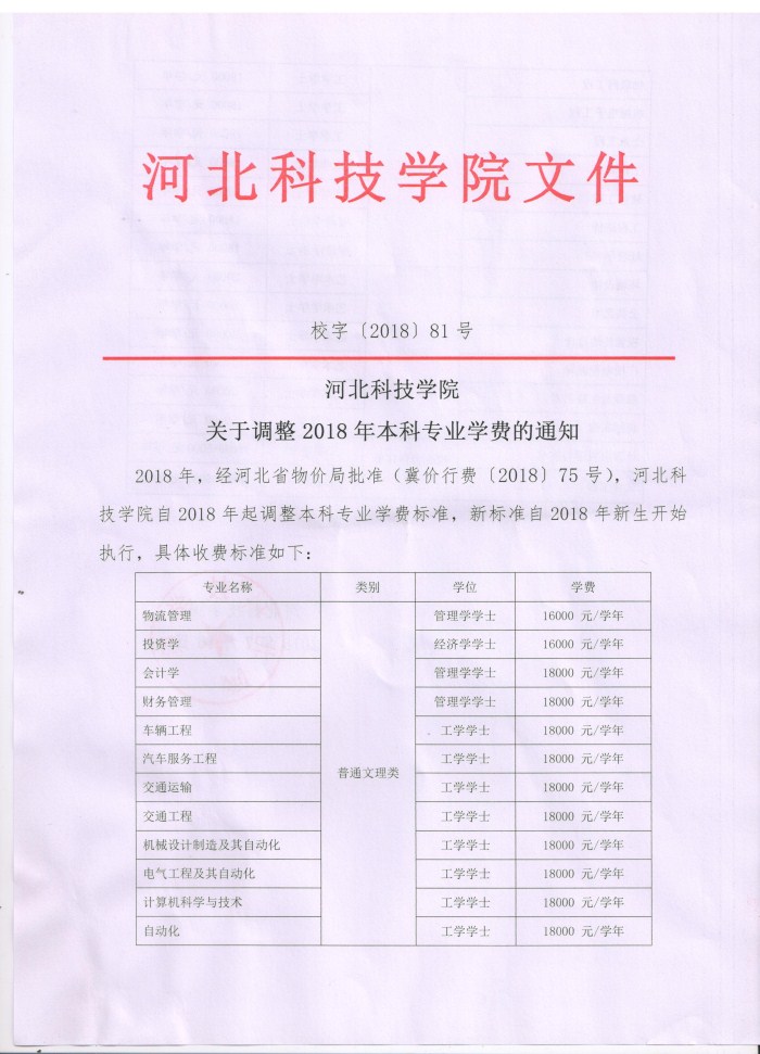 口碑好的外围平台体育关于调整2018年本科专业学费的通知