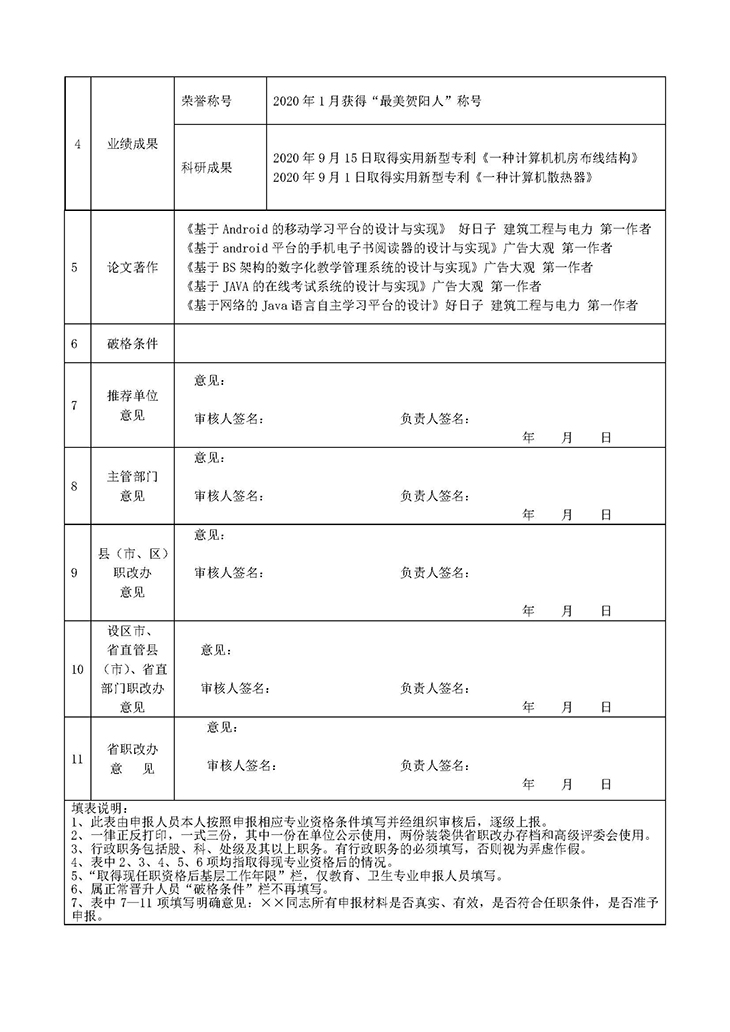 李茂专业技术职务任职资格情况一览表