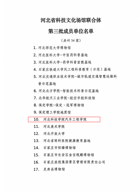 喜讯！威尼斯886699汽车工程学院成功入选河北省科技文化场馆联合体第三批成员单位 第 2 张